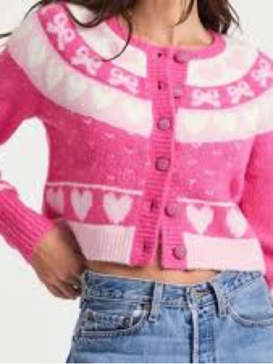 LoveShackFancy Sweaters - LoveShackFancy Pink and White Cropped Cardigan Sweater